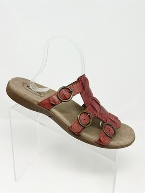Taos Good Times Womens Slide Sandals Red Orthotic Footbed Triple Buckle Size 10
